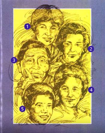 1. Priscilla Oliver Grijalva, 2. Mary Coon Walters, 3. Mae Chee Castillo, 4. Alice King, 5. Vera Cushman.